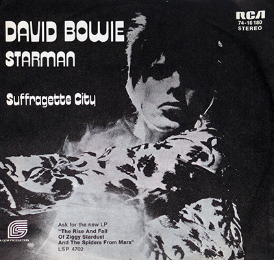 DAVID BOWIE Starman / Suffragette City (1972, Germany)  album front cover vinyl record